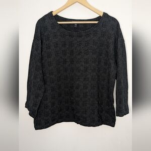 Eileen Fisher Cotton Tencel Stretch Grid Blouse